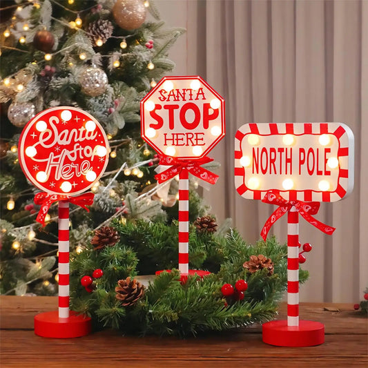 Christmas Stop Here Decor Santa Stop Here Tree Topper Desk Lamp LED Santa Stop Here Tree Topper Window Decorative Lights