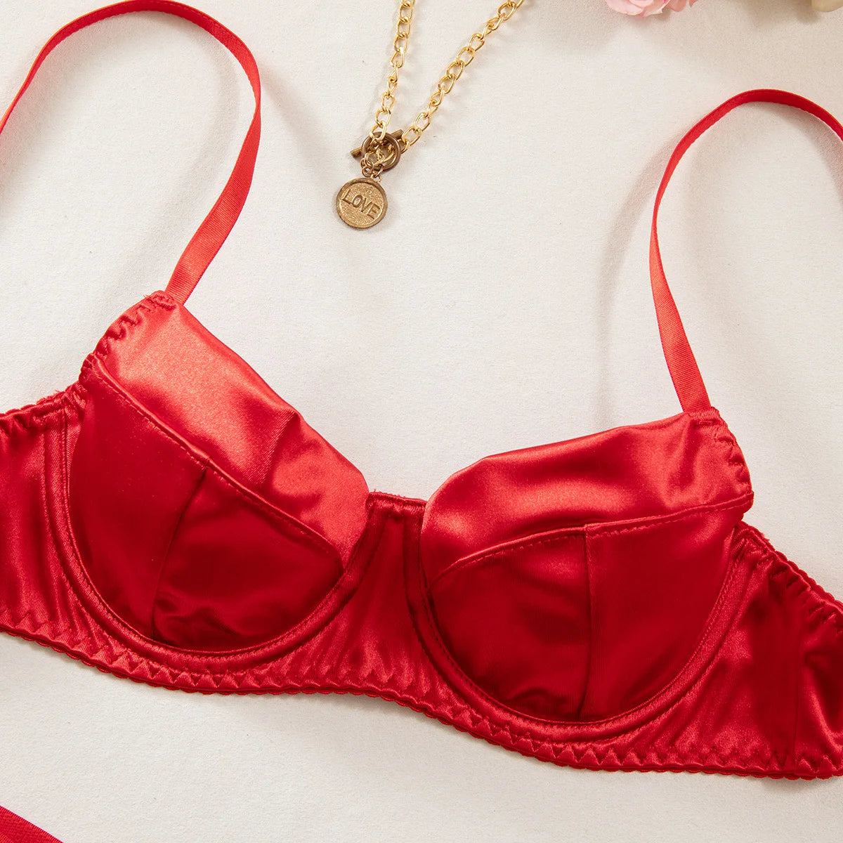 Satin Underwired Bra and Thong Set