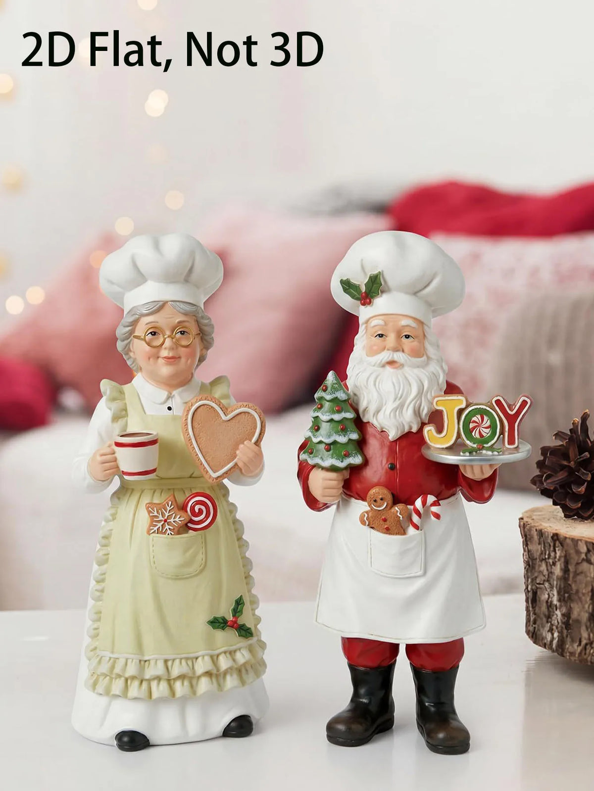 Chef Santa and Mrs Claus Christmas Ornament Set