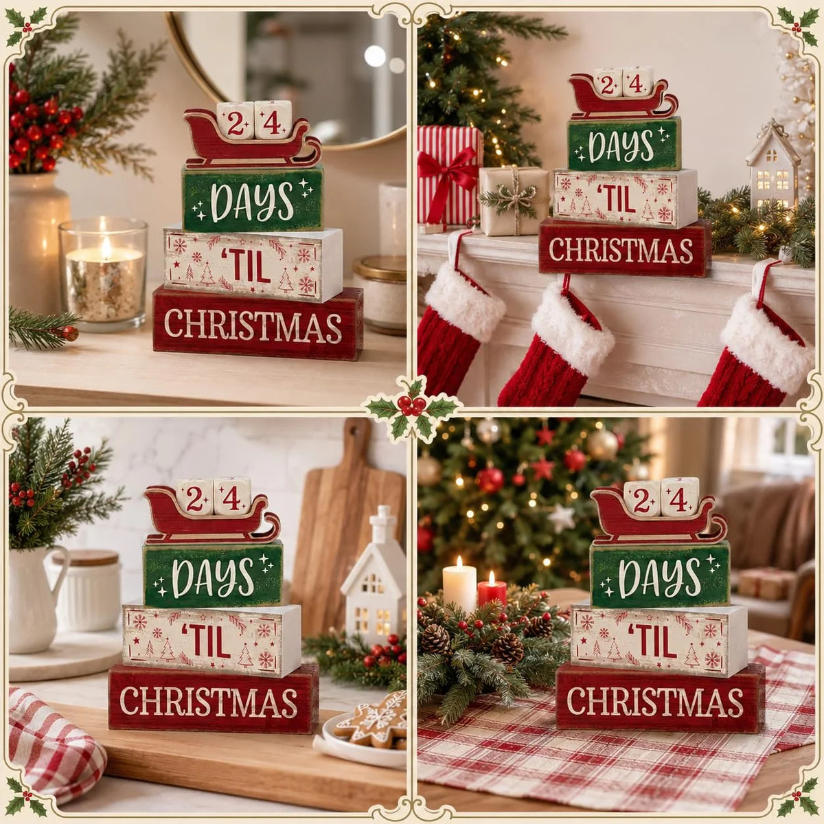 Wooden Sleigh Christmas Countdown Calendar