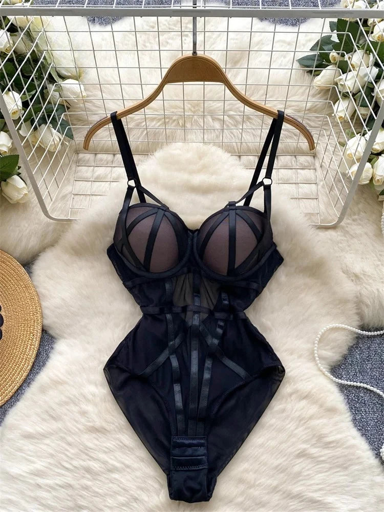 Leopard-Print V-Neck Lace Bodysuit