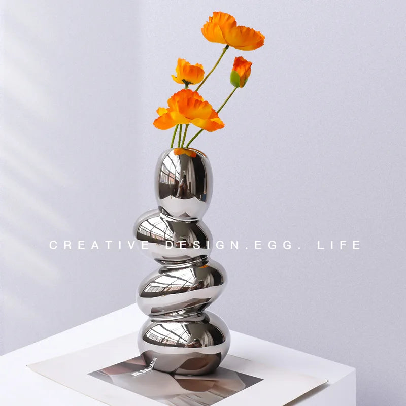 Silver Stacked-Stone-Style Vase