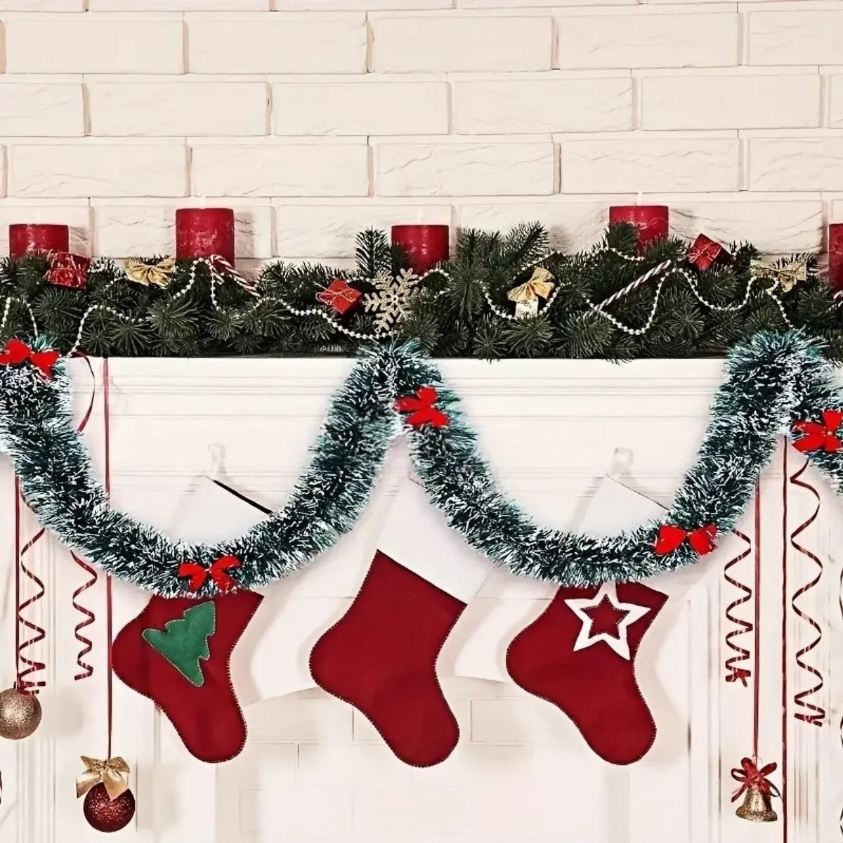 2/4/6/10M Christmas Tinsel Ribbons with Bow Green Cane Ribbon Garland Xmas Tree Hanging Pendent DIY Wreath Party Home Decor