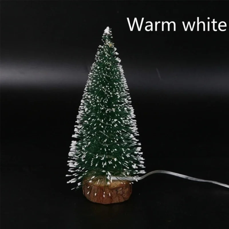 1pc LED Light Mini Artificial Christmas Trees Decorations  Festival Tabletop Miniature Snow Frost Xmas Tree Decor 4Sizes