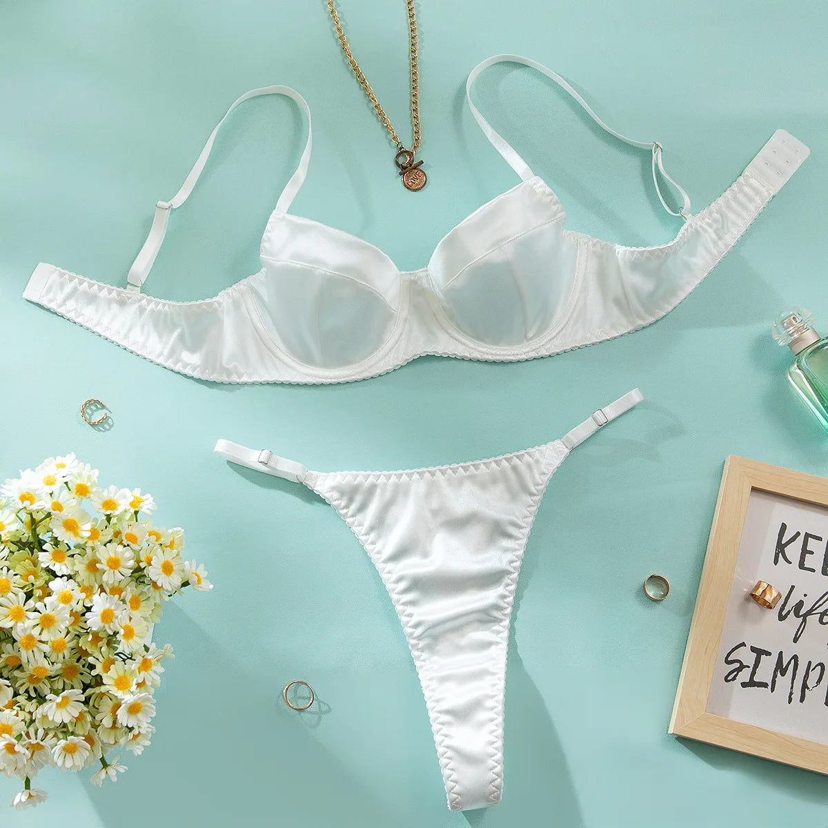 Satin Underwired Bra and Thong Set