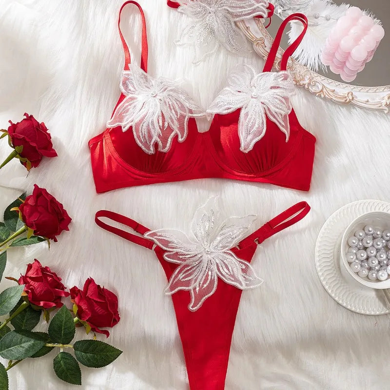 Toucheart Erotic Lingerie Mesh Patchwork Sweet Embroidered See-through Delicate Women Cute Elegant Intimate Intimate Hot Bra Set