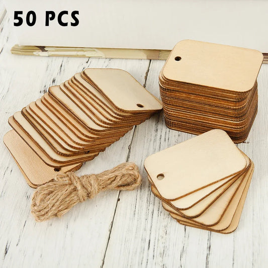 Blank Wooden Gift Tags with String – 50 Pack