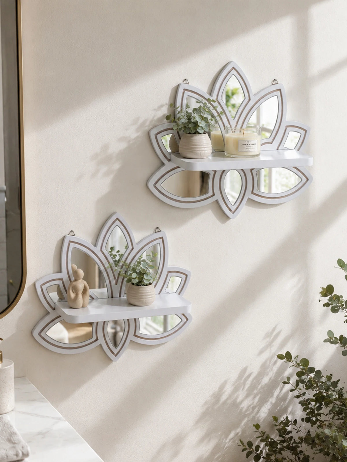 Lotus-Shaped Wooden Wall Shelf