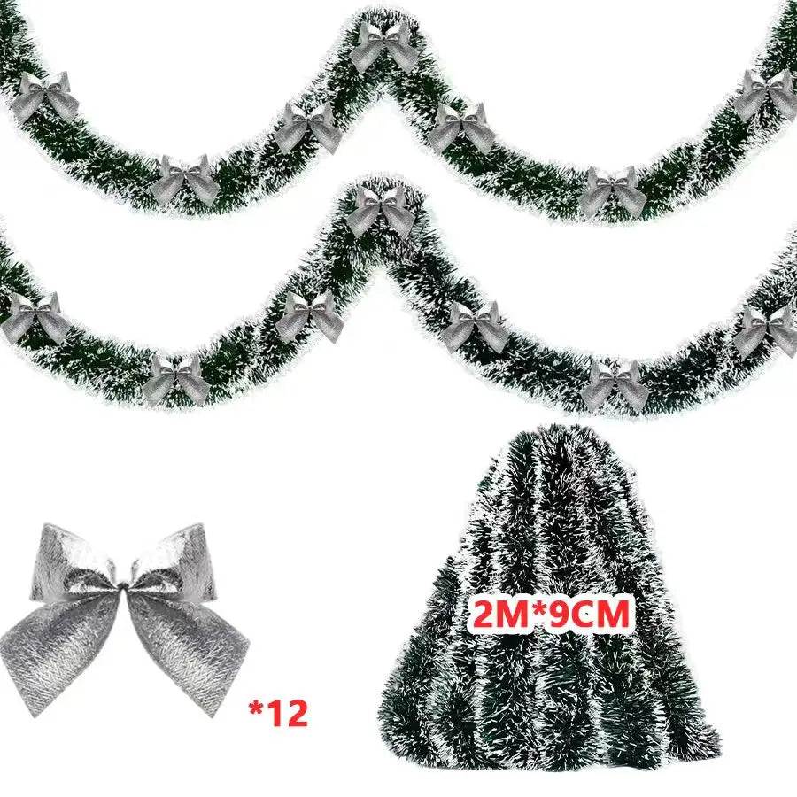 2/4/6/10M Christmas Tinsel Ribbons with Bow Green Cane Ribbon Garland Xmas Tree Hanging Pendent DIY Wreath Party Home Decor