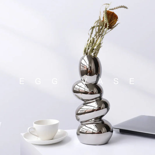 Silver Stacked-Stone-Style Vase