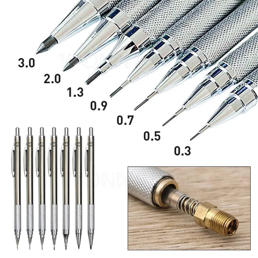 0.3 0.5 0.7 0.9 1.3 2.0 3.0mm Full Metal Mechanical Pencil Sketch Art Drawing Painting Propelling Pencil Office School Supply