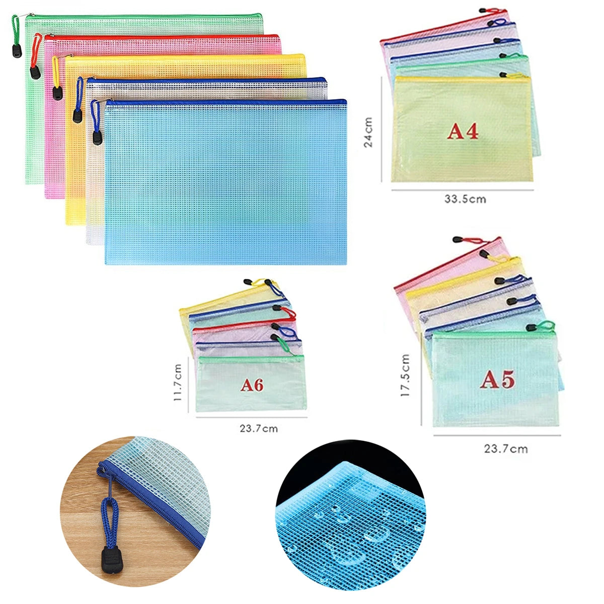 5-100Pcs A4/A5/A6 Stationery Storage Folder File Mesh Zipper Pouch Document Bag Zip File Folders School Office Supplies