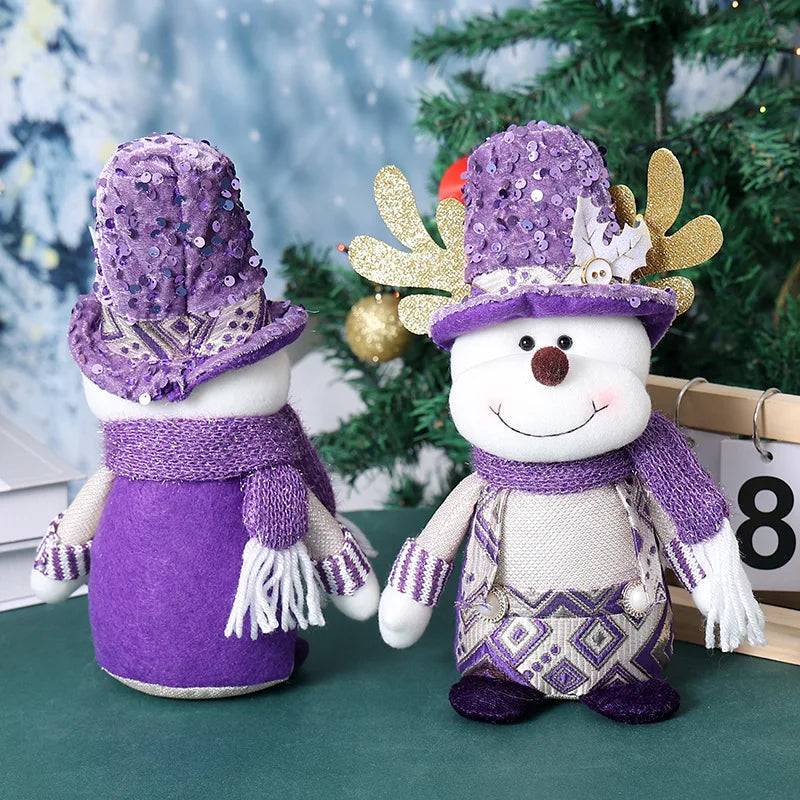 Purple Christmas Dolls Cute Plush Santa Claus Snowman Reindeer Doll Merry Christmas Decorations Kids Xmas Gifts Home Ornaments