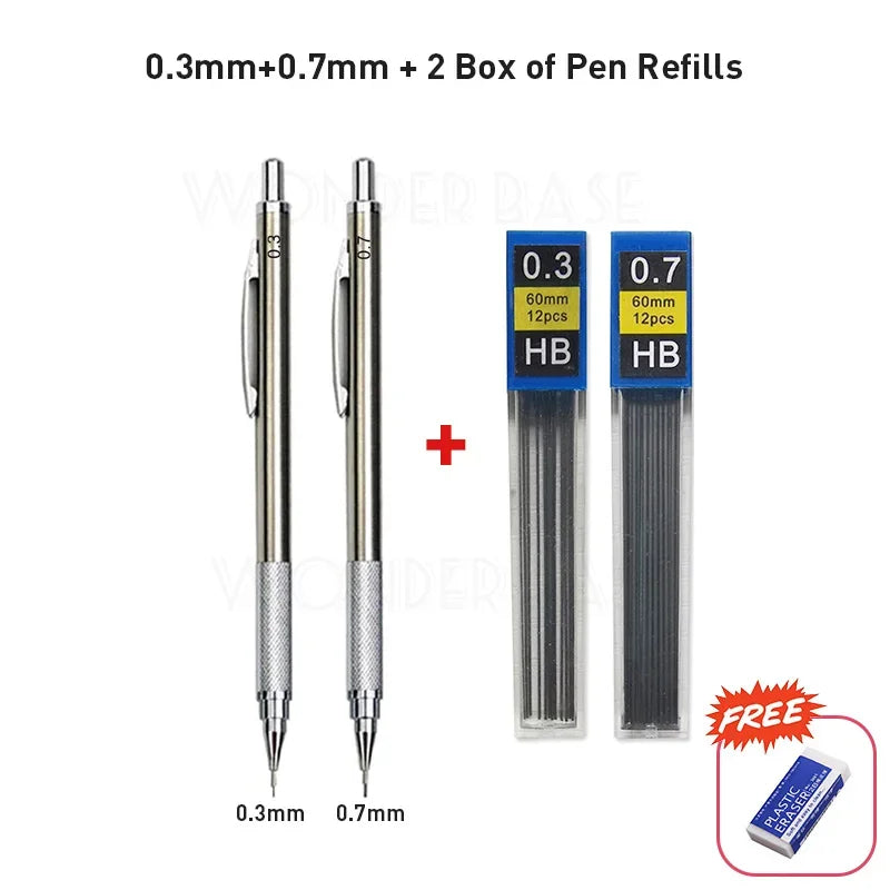 0.3 0.5 0.7 0.9 1.3 2.0 3.0mm Full Metal Mechanical Pencil Sketch Art Drawing Painting Propelling Pencil Office School Supply