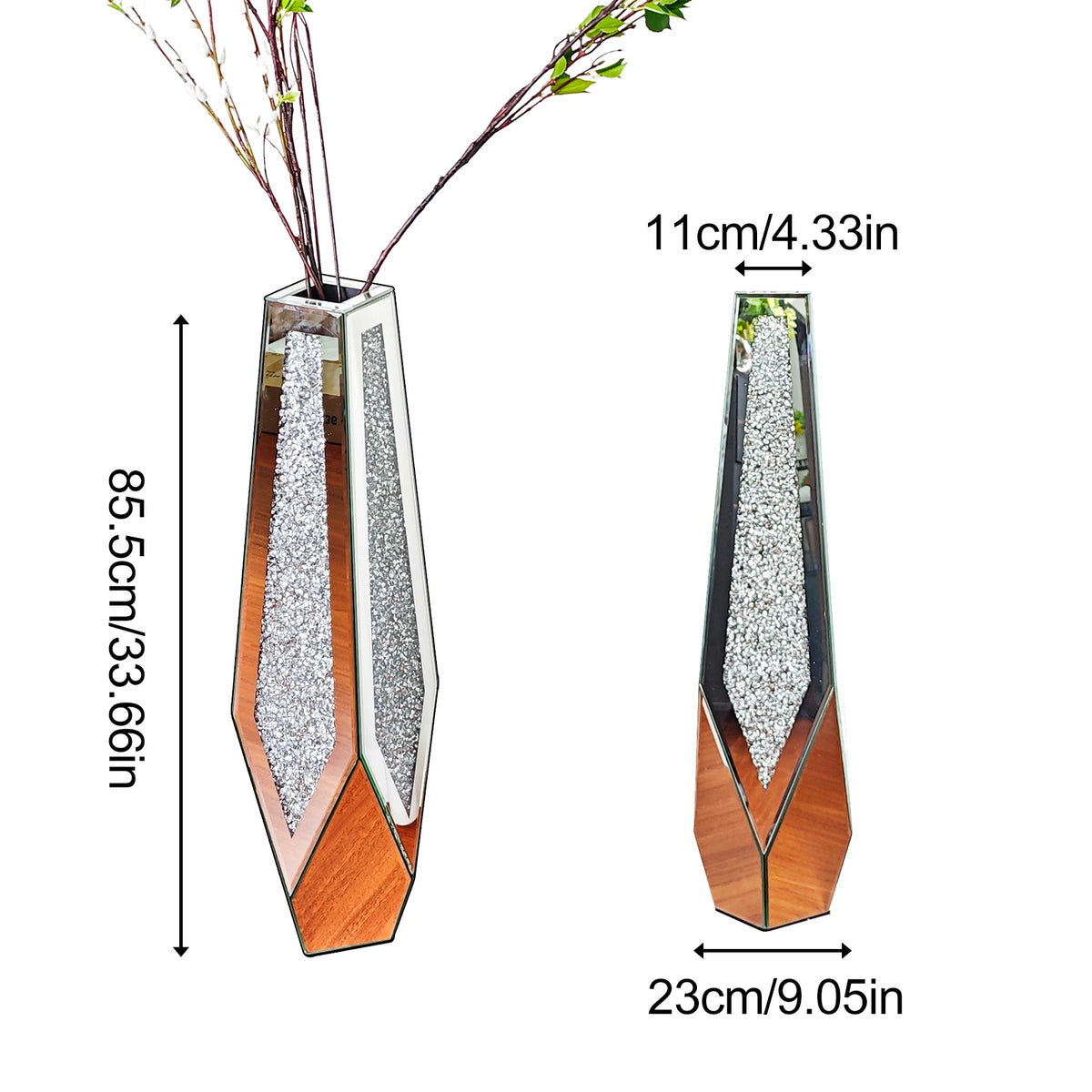 Tall Crushed-Diamond Mirrored Vase