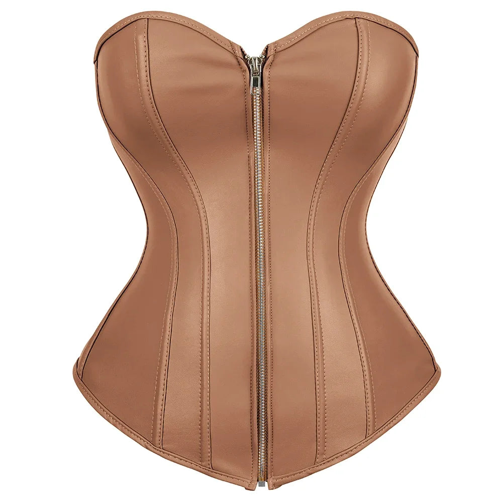 Faux Leather Lace-Up Overbust Corset