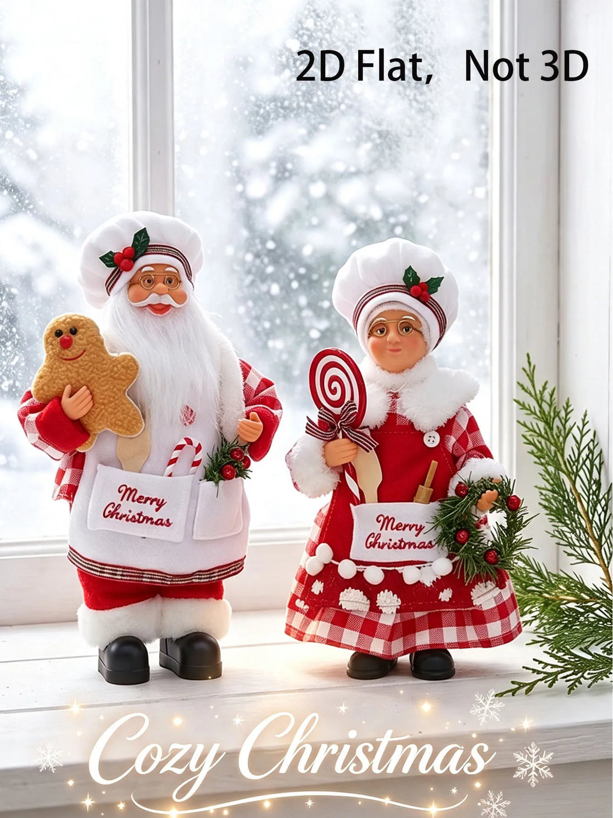 Chef Santa and Mrs Claus Christmas Ornament Set