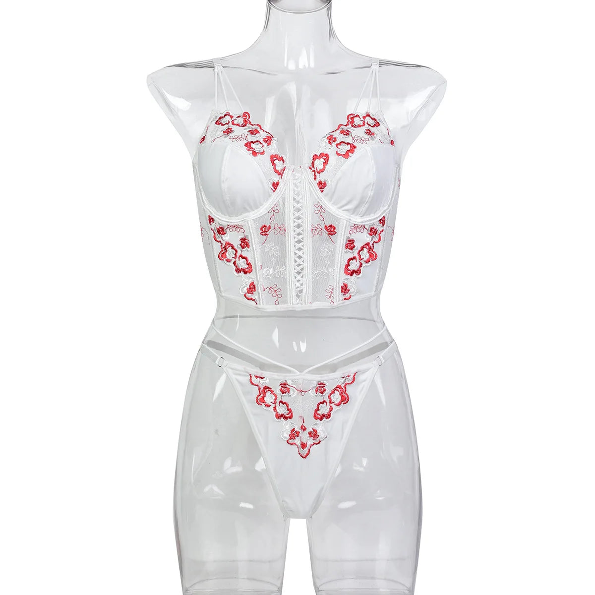 Sexy Flower Embroidery Erotic Set Women Lace See Through Lingerie Bra Thong Set Pornos Suit Underwear Sexy Costumes