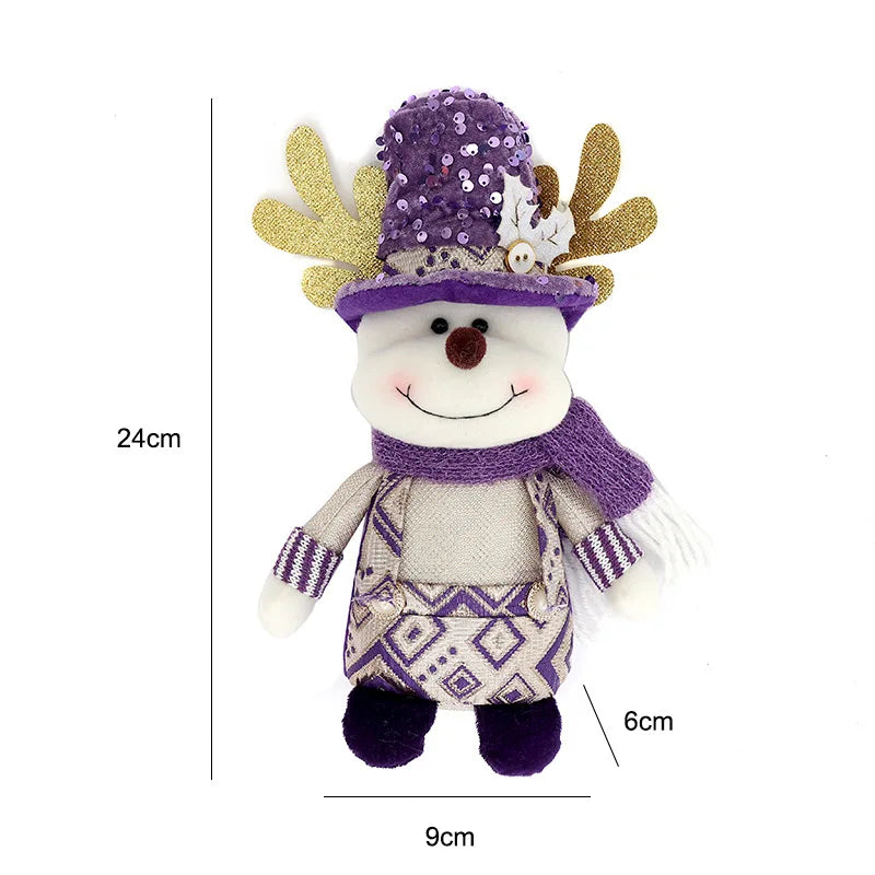 Purple Christmas Dolls Cute Plush Santa Claus Snowman Reindeer Doll Merry Christmas Decorations Kids Xmas Gifts Home Ornaments