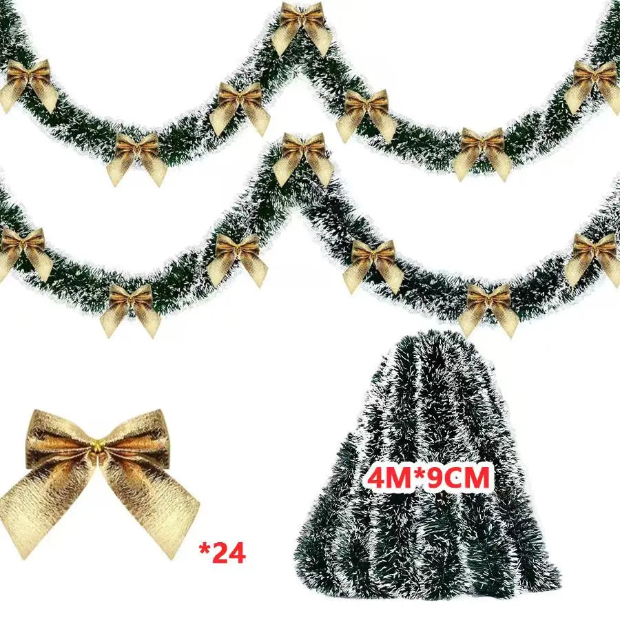 2/4/6/10M Christmas Tinsel Ribbons with Bow Green Cane Ribbon Garland Xmas Tree Hanging Pendent DIY Wreath Party Home Decor
