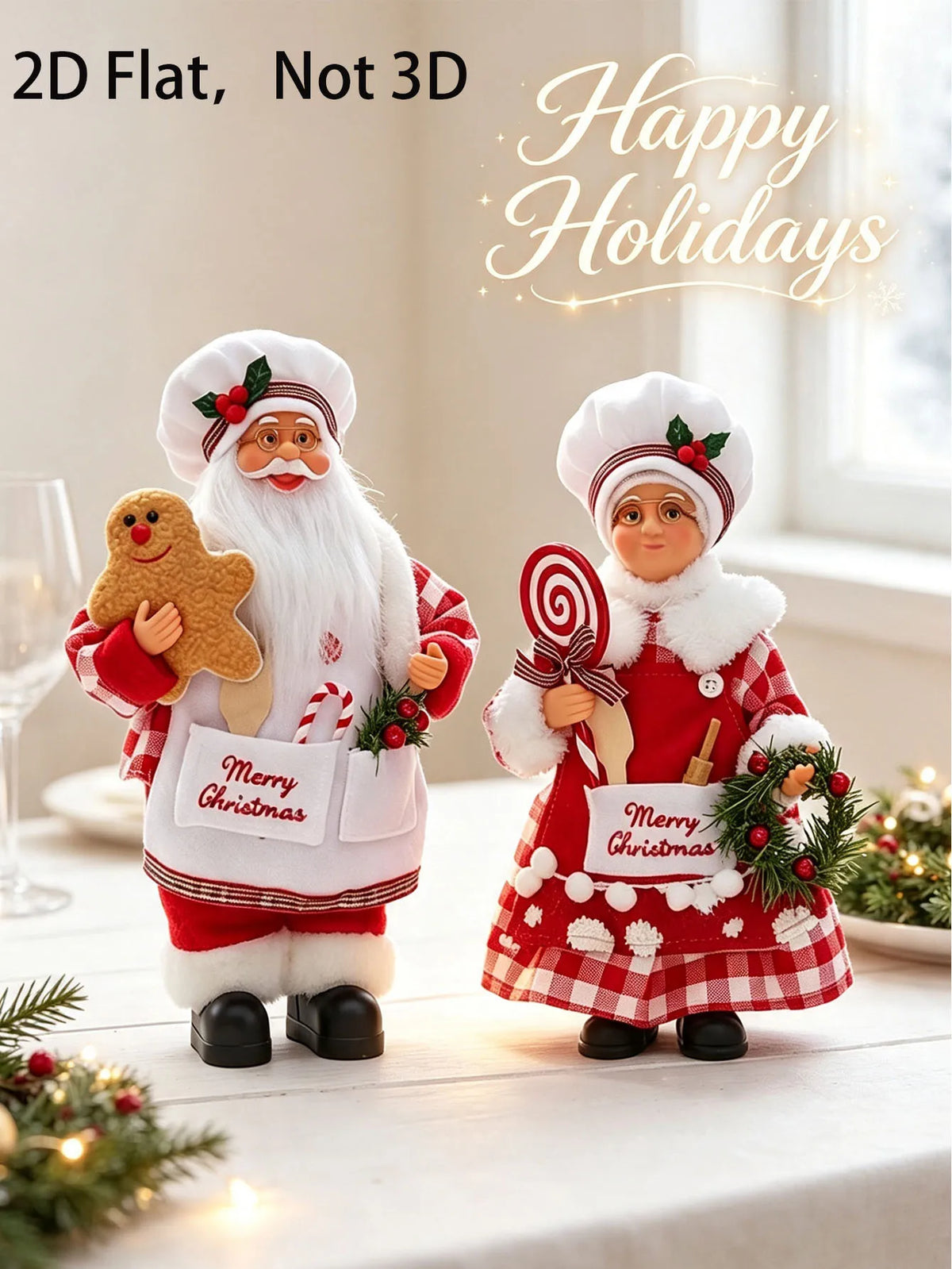Chef Santa and Mrs Claus Christmas Ornament Set