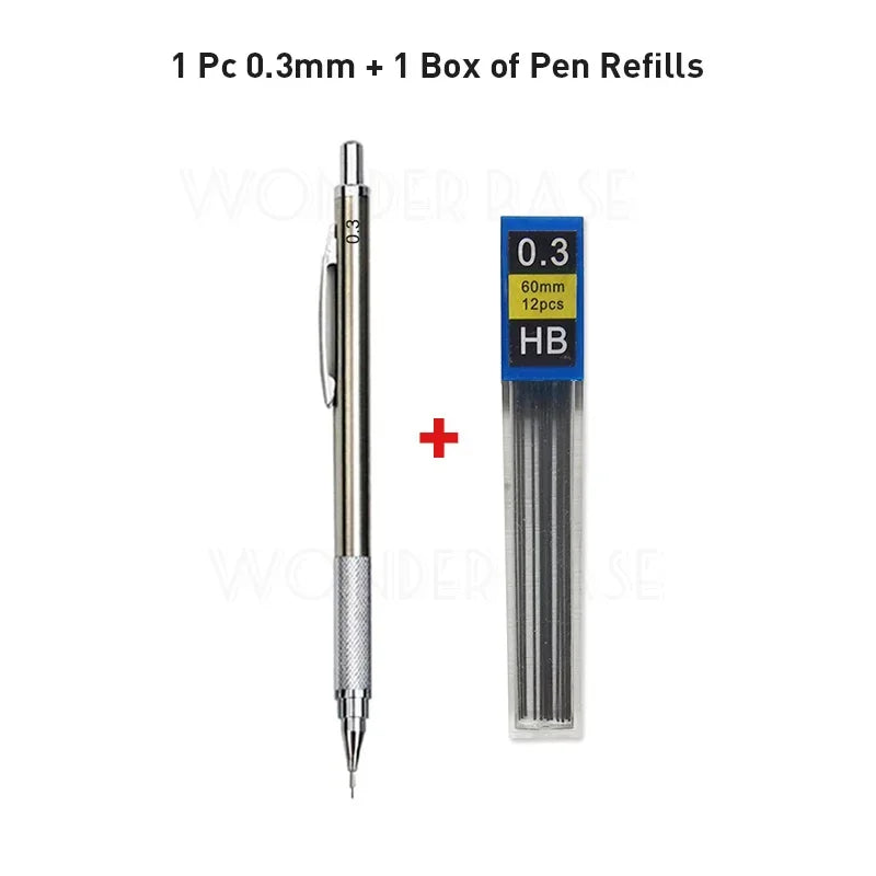 0.3 0.5 0.7 0.9 1.3 2.0 3.0mm Full Metal Mechanical Pencil Sketch Art Drawing Painting Propelling Pencil Office School Supply
