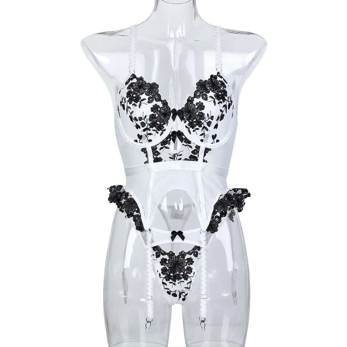 Flower Embroidery Erotic Set Women Lace Lingerie Set See Through Underwear Party Club Floral Sexy Costumes
