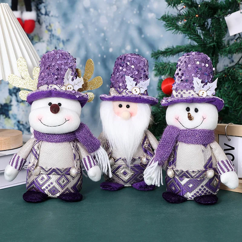 Purple Christmas Dolls Cute Plush Santa Claus Snowman Reindeer Doll Merry Christmas Decorations Kids Xmas Gifts Home Ornaments