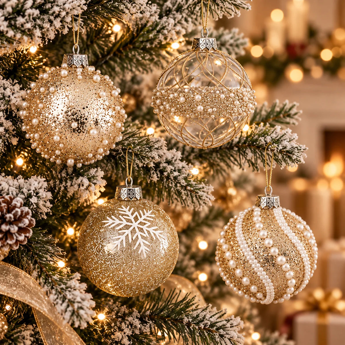Champagne Gold Christmas Baubles – 12 Pack
