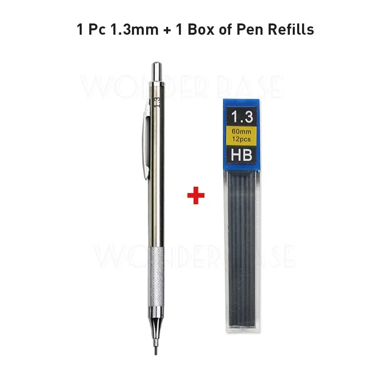 0.3 0.5 0.7 0.9 1.3 2.0 3.0mm Full Metal Mechanical Pencil Sketch Art Drawing Painting Propelling Pencil Office School Supply