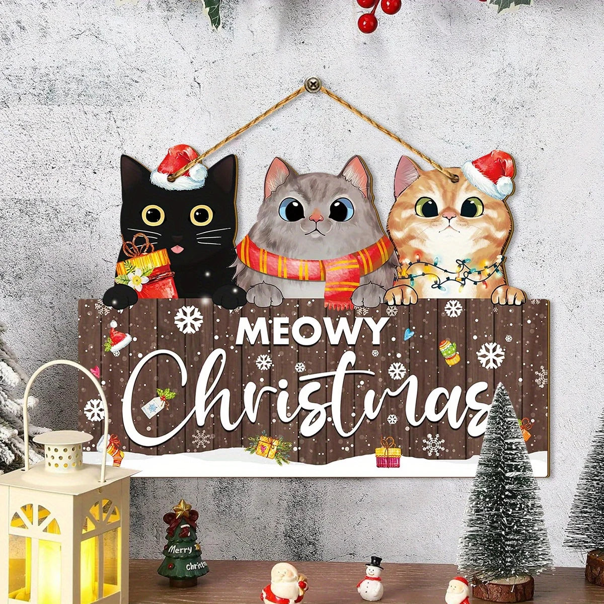 Wooden Christmas Cat Hanging Decoration