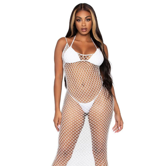 LEG AVENUE - WOVEN TWIST NET MAXI DRESS ONE SIZE WHITE