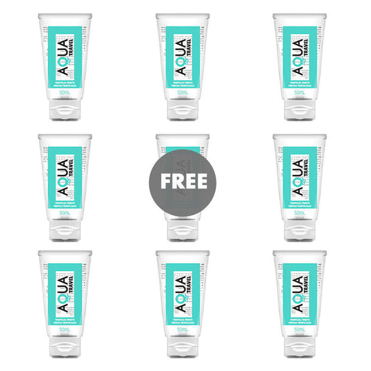 AQUA TRAVEL - TROPICAL FRUITS FLAVOUR WATERBASED LUBRICANT - 50 ML 8+1 FREE