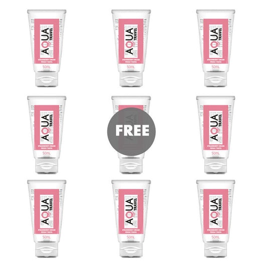 AQUA TRAVEL - STRAWBERRY CREAM FLAVOUR WATERBASED LUBRICANT - 50 ML 8+1 FREE