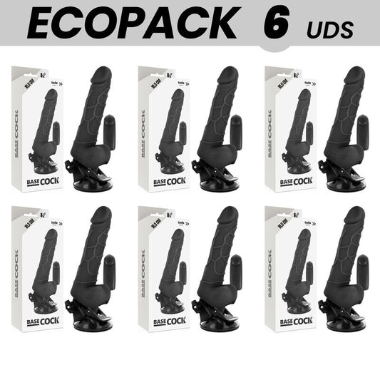 ECOPACK 6 UNITS - BASECOCK REALISTIC VIBRATOR REMOTE CONTROL BLACK 18.5 CM -O- 4CM