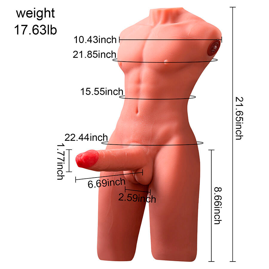 XISE - JASON HALF BODY REALISTIC MALE TORSO WITH THRUSTING AND VIBRATION 55 CM