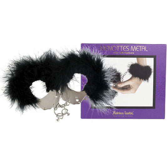 ADRIEN LASTIC - METAL HANDCUFFS WITH BLACK FEATHERS