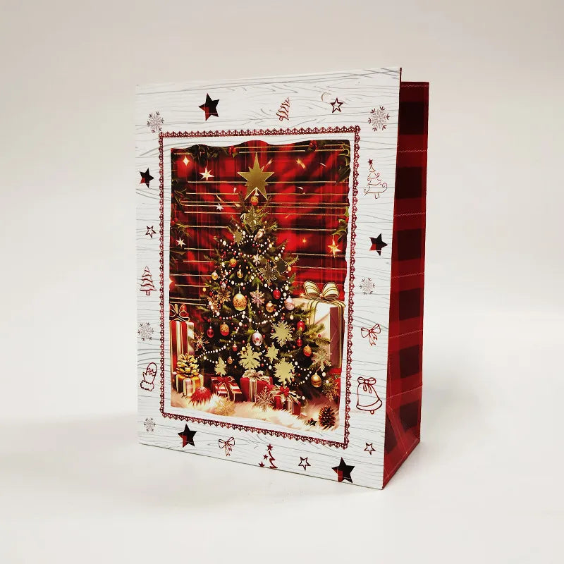 Christmas Gift Packaging White Card Paper Bag Gold Stamping Printing Wedding Occasion Paper Bag For Present Wrapped