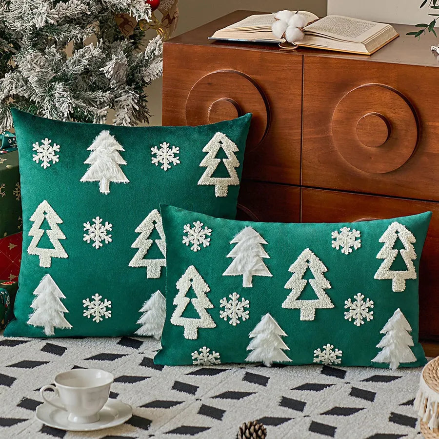 Holiday embroidered Christmas tree pillowcase cushion cover