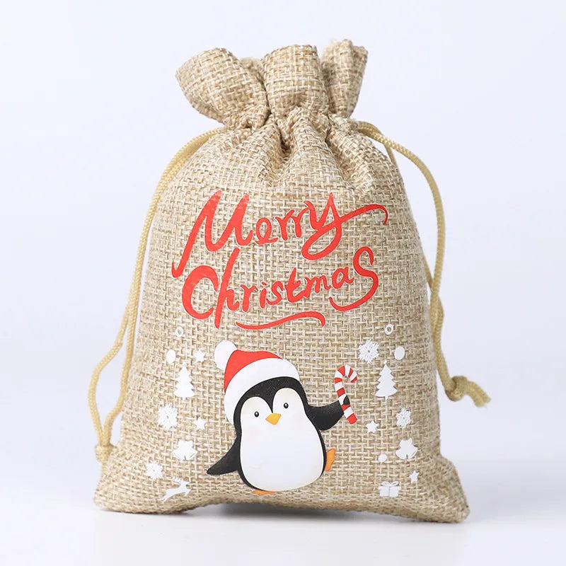 Christmas Gift Bag Cotton Rope Drawstring Snowman Santa Claus Design New Arrival Handbag Ladies Purse Fashionable Tote Bag