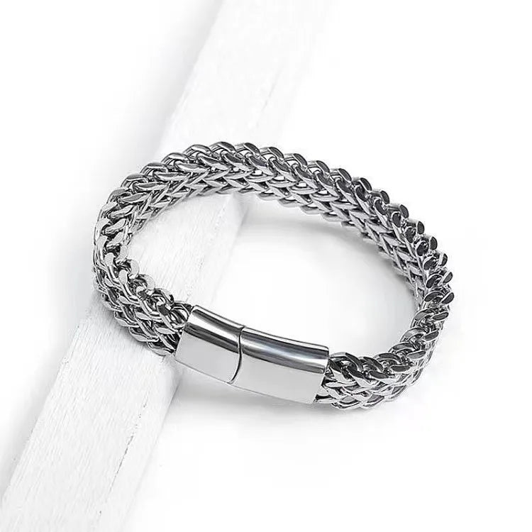 Dominant Titanium Steel Bracelet  Bestseller Fashion Trend Double Row Four Sides Polished Geometric Jewelry For Men