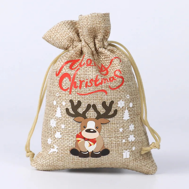 Christmas Gift Bag Cotton Rope Drawstring Snowman Santa Claus Design New Arrival Handbag Ladies Purse Fashionable Tote Bag