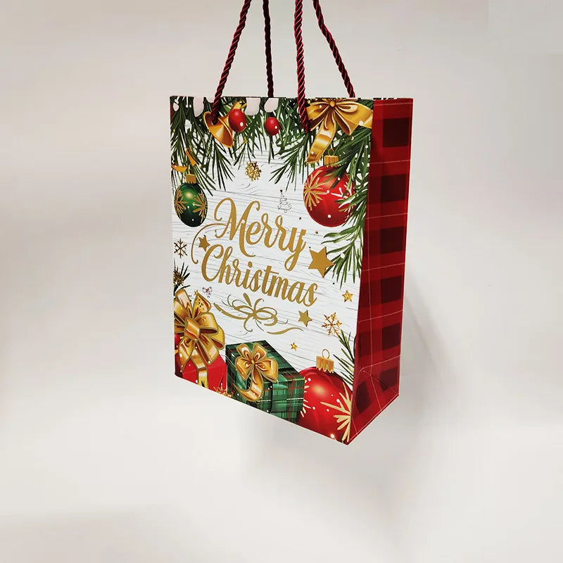 Christmas Gift Packaging White Card Paper Bag Gold Stamping Printing Wedding Occasion Paper Bag For Present Wrapped