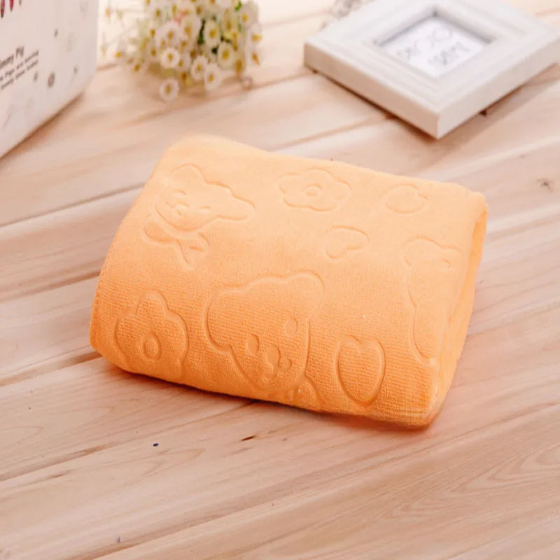 Microfiber bath towel embossed bear factory wholesale gift children strong absorbent soft thick beach towel