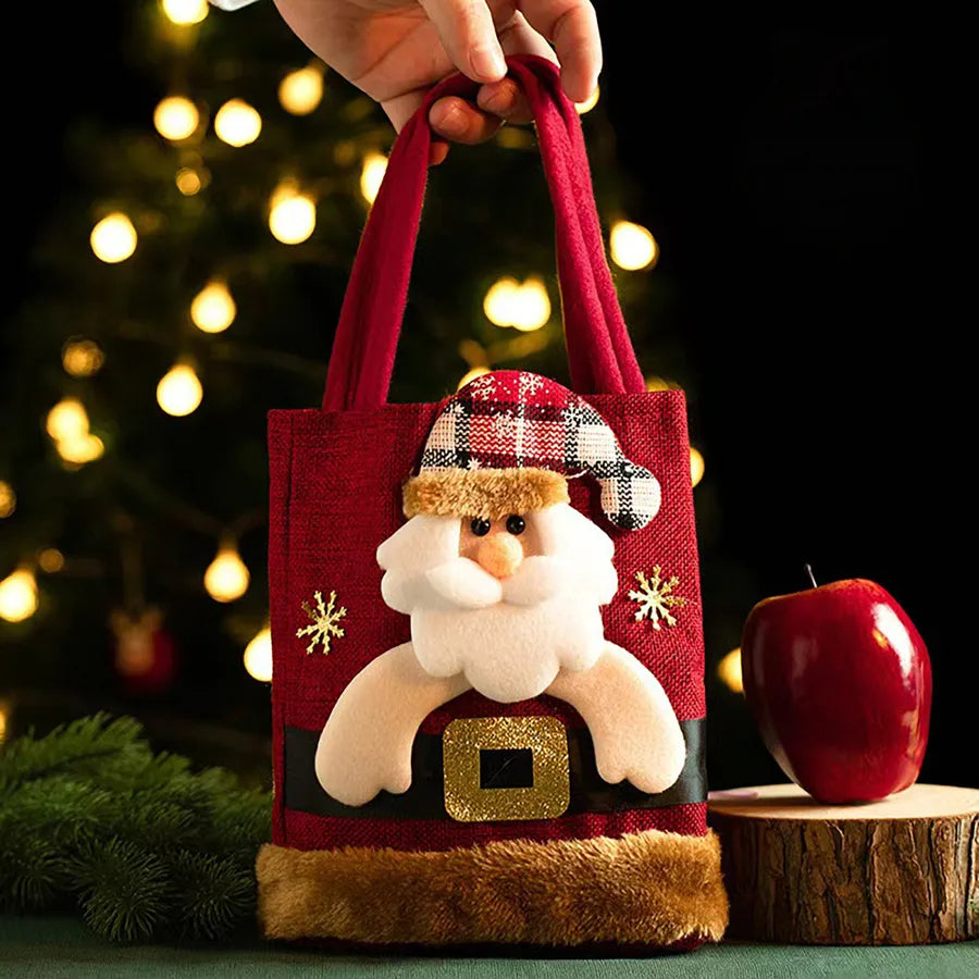 Christmas cloth handbag for festive toys, candy, and small gifts