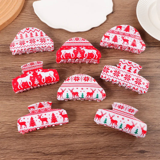 Women’s Christmas hair clip with red deer and snowflake design