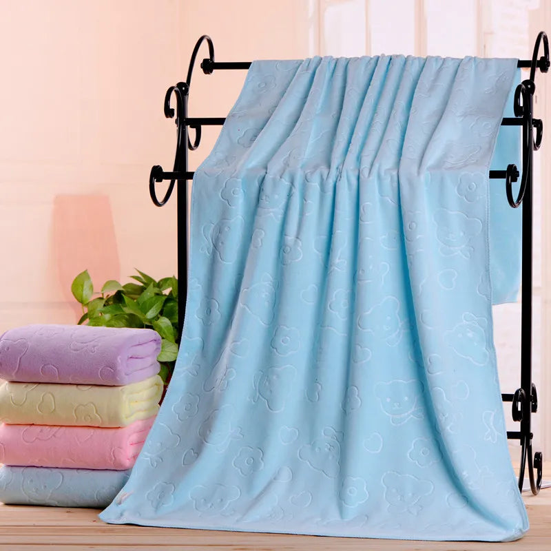 Microfiber bath towel embossed bear factory wholesale gift children strong absorbent soft thick beach towel