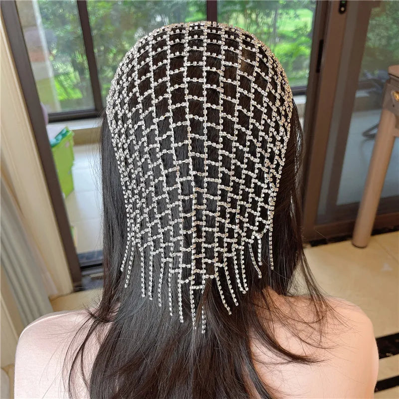 Fashionable Bridal Wedding Rhinestone Headwear Jewelry Tassel Mesh Hairband Dance Show Accessories Unisex Simple Style