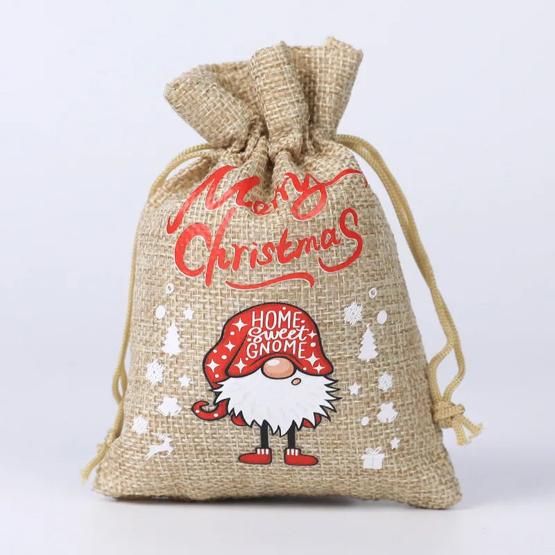 Christmas Gift Bag Cotton Rope Drawstring Snowman Santa Claus Design New Arrival Handbag Ladies Purse Fashionable Tote Bag