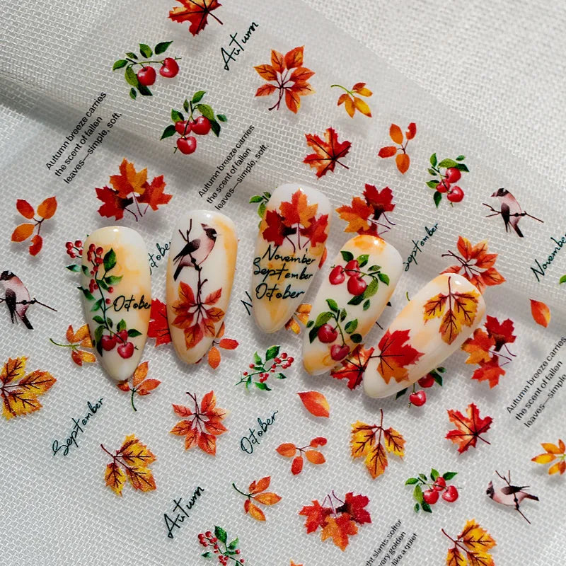 natural-style-nail-art-stickers-with-maple-leaf-cherry-bird-elements-suitable-for-girls-and-ladies-to-decorate-their-nails